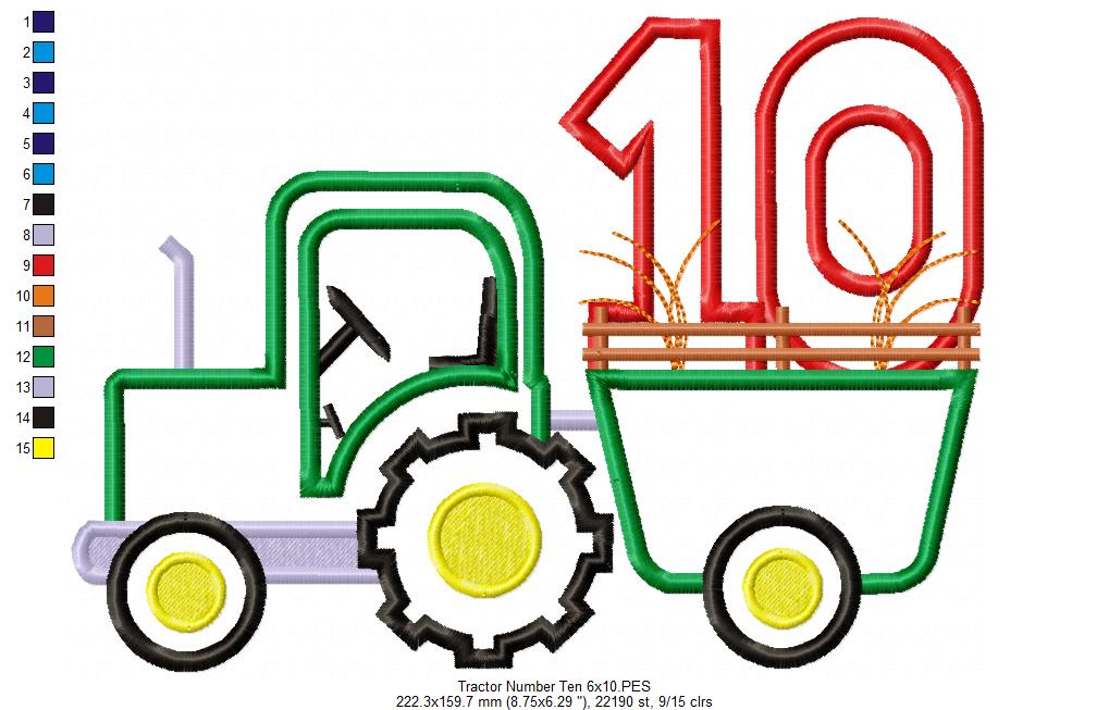 Farm Tractor Birthday Number 10 Ten 10th Birthday - Applique