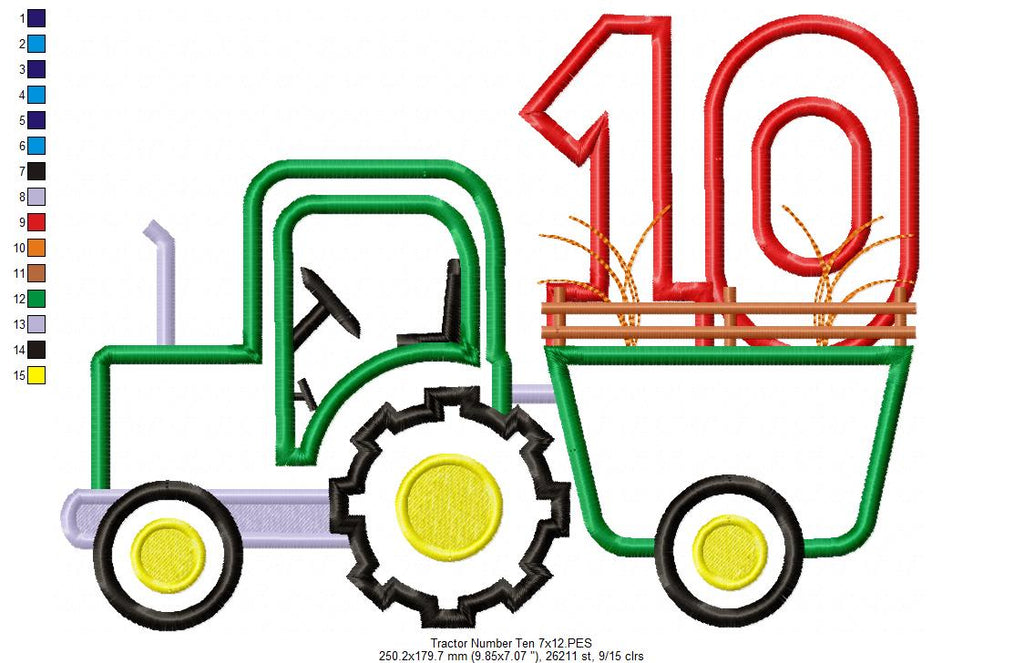 Farm Tractor Birthday Number 10 Ten 10th Birthday - Applique