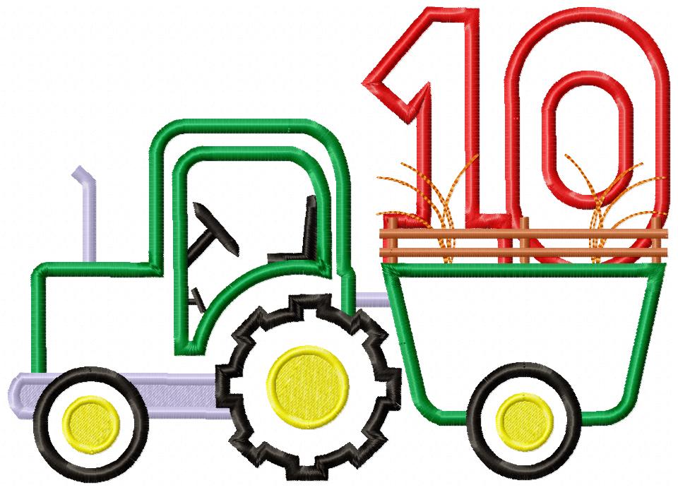 Farm Tractor Birthday Number 10 Ten 10th Birthday - Applique