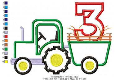 Farm Tractor Number Three - Appliqué - Machine Embroidery Design