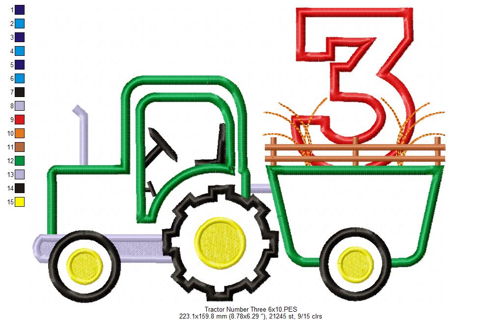 Farm Tractor Number Three - Appliqué - Machine Embroidery Design