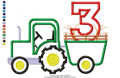 Farm Tractor Number Three - Appliqué - Machine Embroidery Design