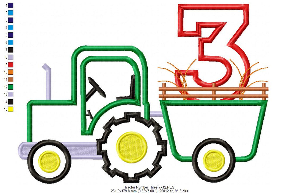 Farm Tractor Birthday Number 3 Three 3rd Birthday - Applique