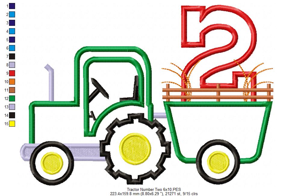 Farm Tractor Birthday Number 2 Two 2nd Birthday  - Applique