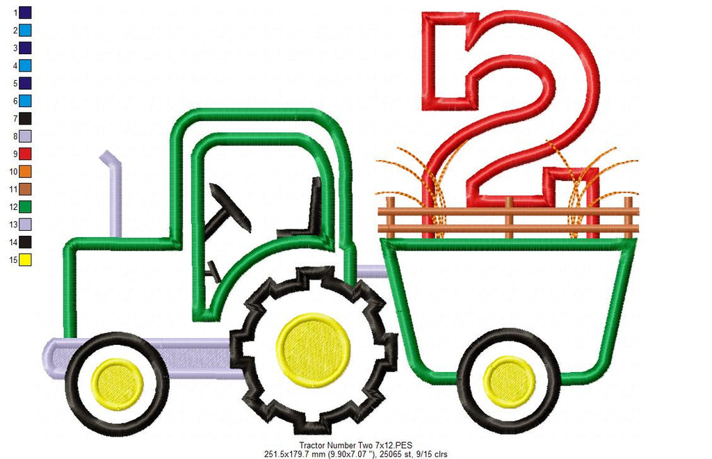Farm Tractor Birthday Number 2 Two 2nd Birthday  - Applique