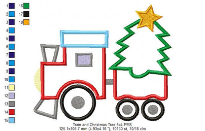 Christmas Train and Tree - Applique - Machine Embroidery Design