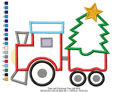 Christmas Train and Tree - Applique - Machine Embroidery Design