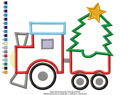 Christmas Train and Tree - Applique - Machine Embroidery Design
