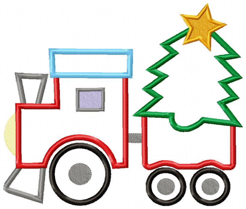 Christmas Train and Tree - Applique - Machine Embroidery Design