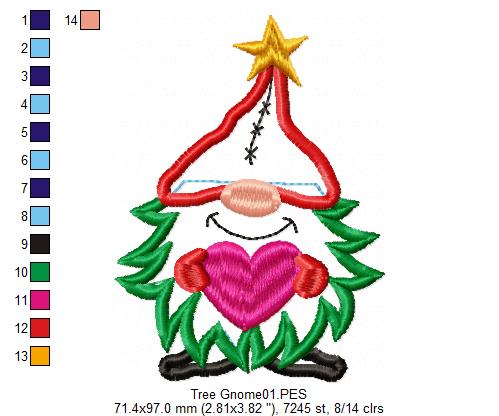 Christmas Tree Gnome Smile - Applique