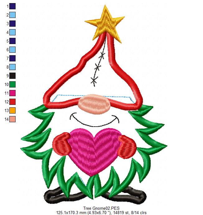 Christmas Tree Gnome Smile - Applique