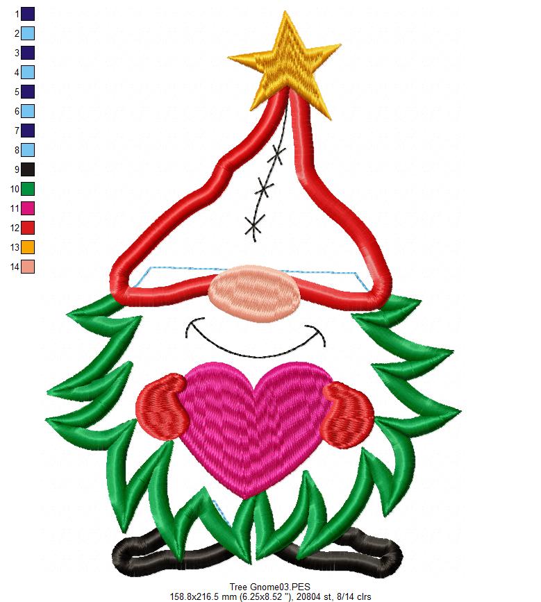 Christmas Tree Gnome Smile - Applique