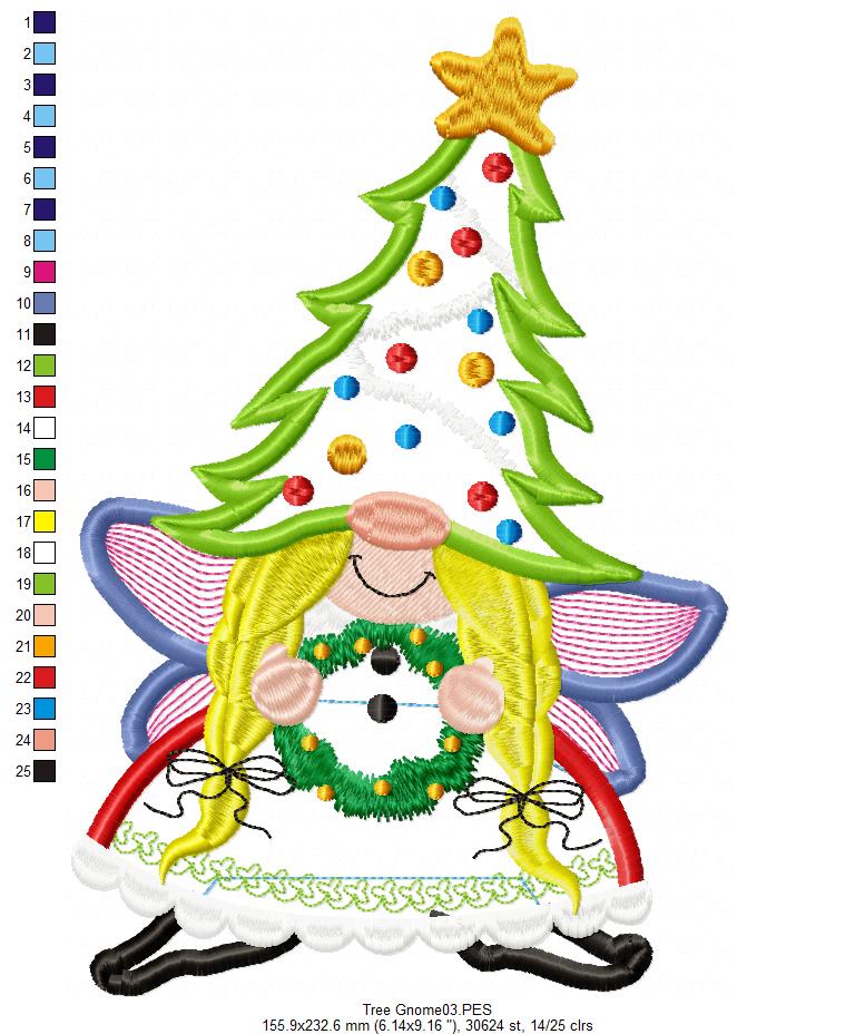 Christmas Tree Gnome  - Applique