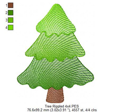 Minimalist Christmas Tree – Rippled Stitch – Machine Embroidery Design