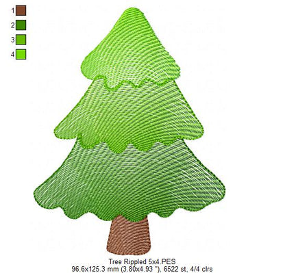 Minimalist Christmas Tree – Rippled Stitch – Machine Embroidery Design