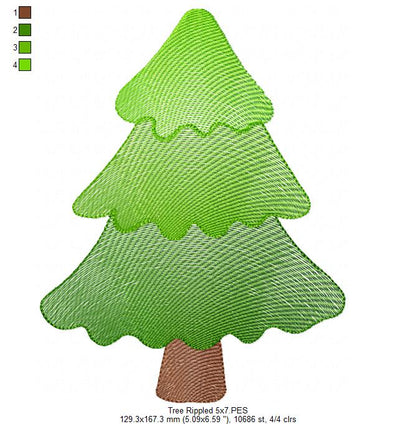 Minimalist Christmas Tree – Rippled Stitch – Machine Embroidery Design