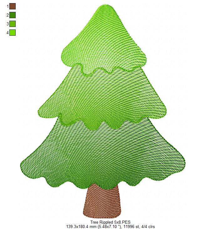 Minimalist Christmas Tree – Rippled Stitch – Machine Embroidery Design