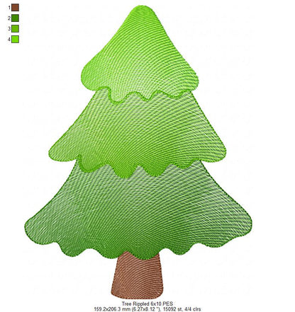 Minimalist Christmas Tree – Rippled Stitch – Machine Embroidery Design