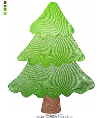 Minimalist Christmas Tree – Rippled Stitch – Machine Embroidery Design