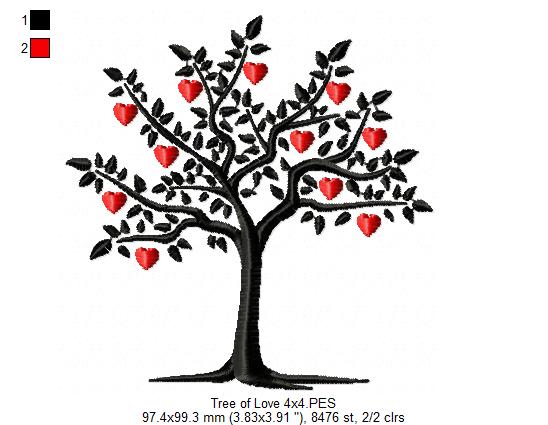 Tree of Love Hearts - Satin Stitch – Machine Embroidery Design