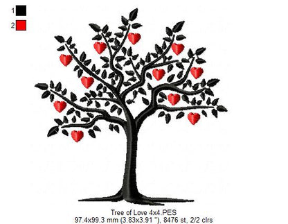 Tree of Love Hearts - Satin Stitch – Machine Embroidery Design