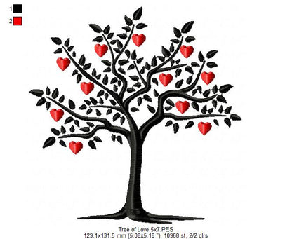Tree of Love Hearts - Satin Stitch – Machine Embroidery Design