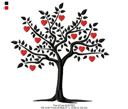 Tree of Love Hearts - Satin Stitch – Machine Embroidery Design