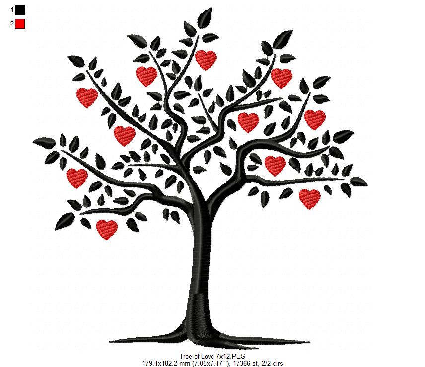 Tree of Love Hearts - Satin Stitch – Machine Embroidery Design