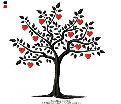 Tree of Love Hearts - Satin Stitch – Machine Embroidery Design