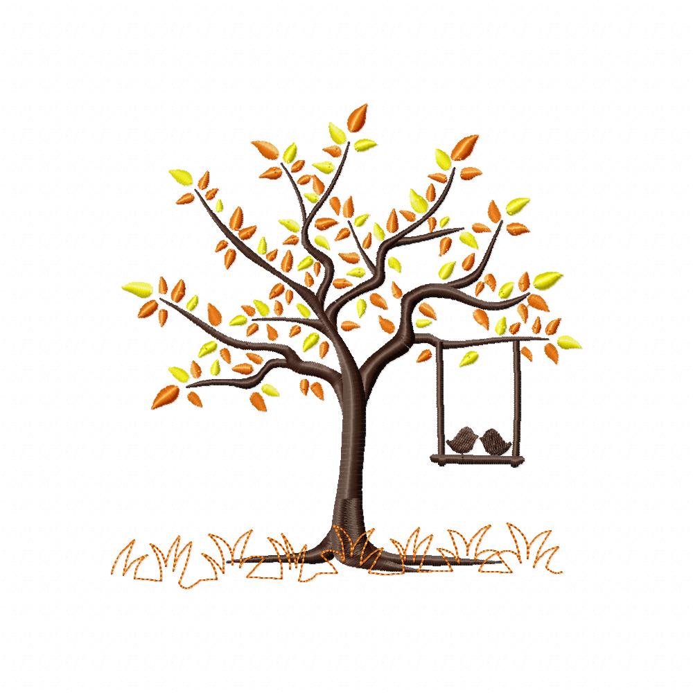 Tree and Birds in Love - Fill Stitch - Machine Embroidery Design