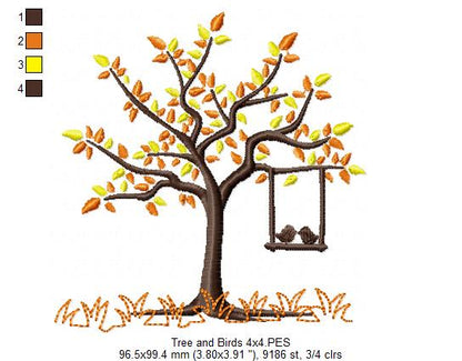 Tree and Birds in Love - Fill Stitch - Machine Embroidery Design