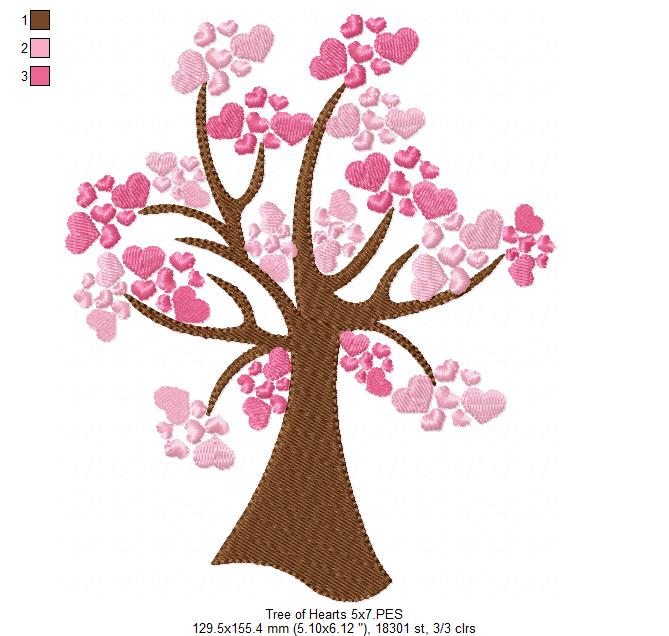 Heart Blossom Tree - Fill Stitch - Machine Embroidery Design