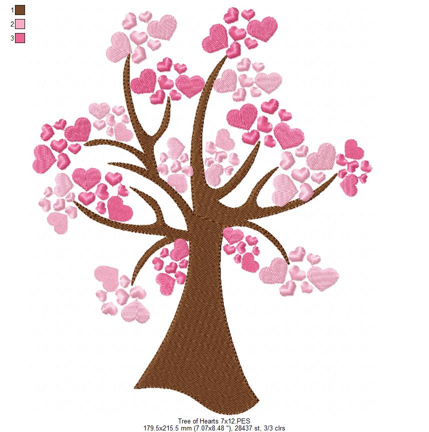 Heart Blossom Tree - Fill Stitch - Machine Embroidery Design