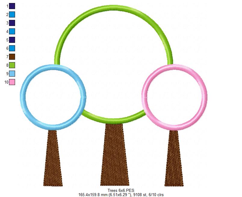 Whimsical Trio Trees - Appliqué – Machine Embroidery Design