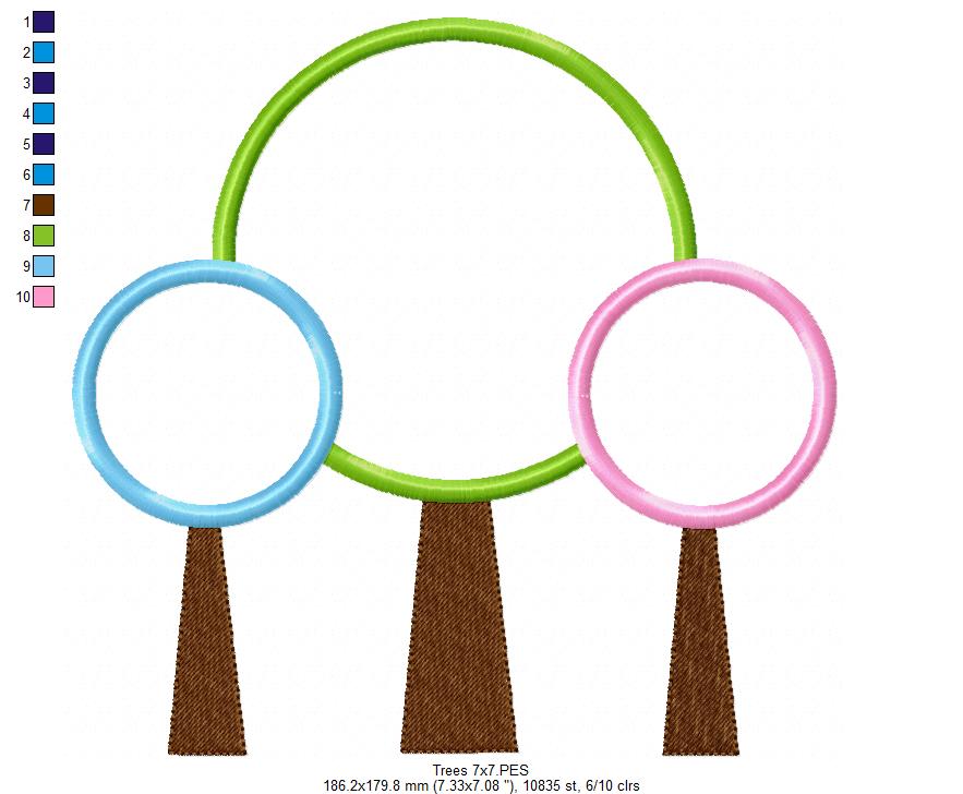 Whimsical Trio Trees - Appliqué – Machine Embroidery Design