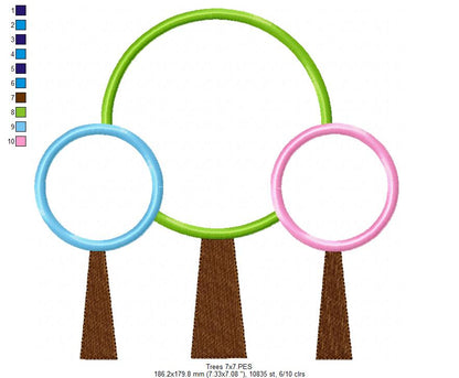 Whimsical Trio Trees - Appliqué – Machine Embroidery Design