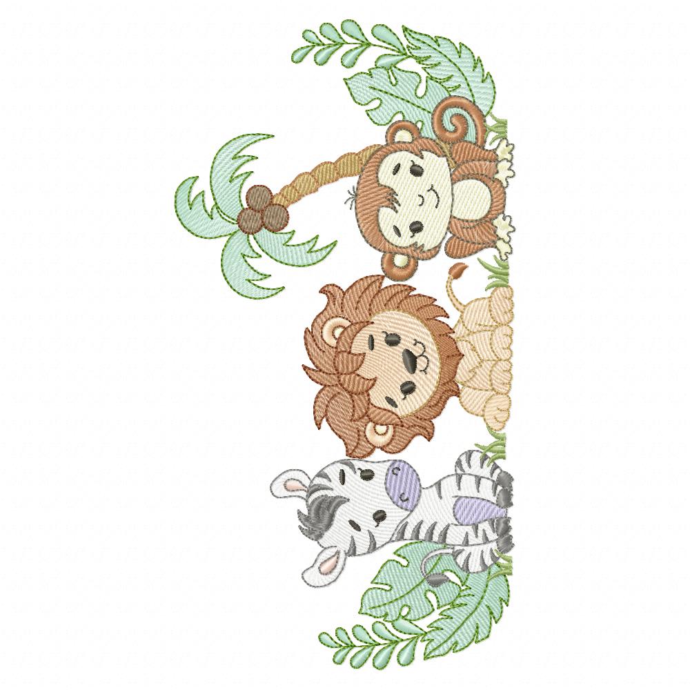 Animals Safari Zebra, Lion and Monkey - Fill Stitch - Machine Embroidery Design