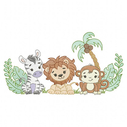 Animals Safari Zebra, Lion and Monkey - Fill Stitch - Machine Embroidery Design
