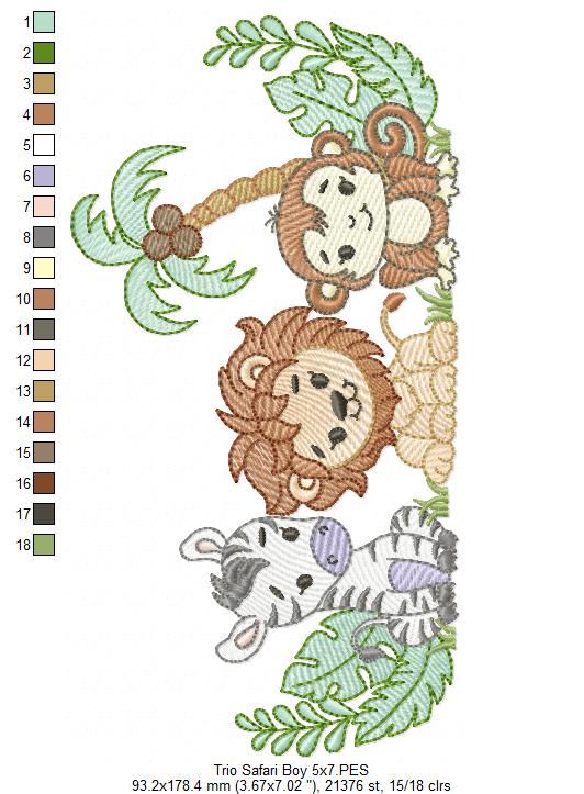Animals Safari Zebra, Leo and Monkey - Fill Stitch - Machine Embroidery Design