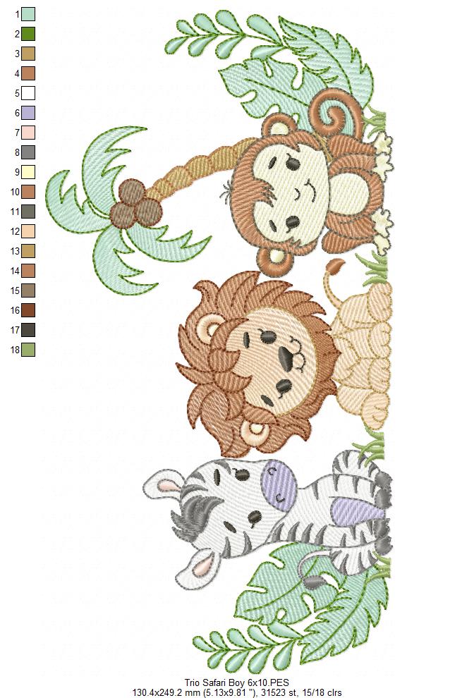 Animals Safari Zebra, Lion and Monkey - Fill Stitch - Machine Embroidery Design