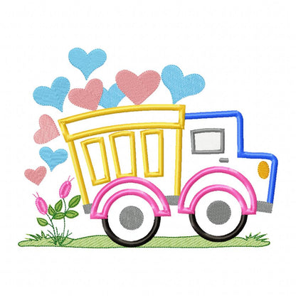 Love Truck Full of Hearts - Applique Embroidery