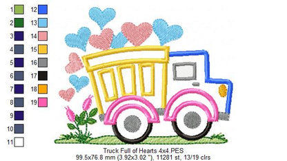 Love Truck Full of Hearts - Applique Embroidery