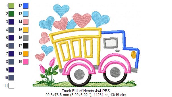 Love Truck Full of Hearts - Applique Embroidery