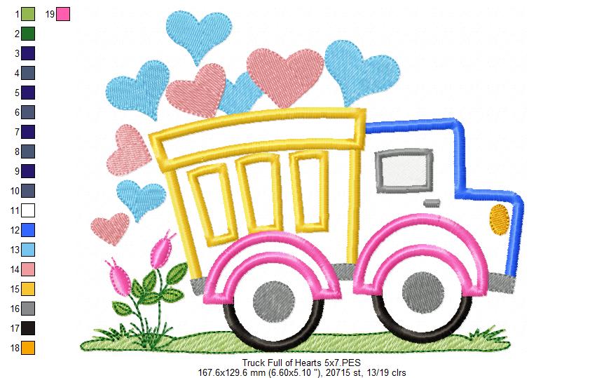 Love Truck Full of Hearts - Applique Embroidery