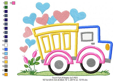 Love Truck Full of Hearts - Applique Embroidery