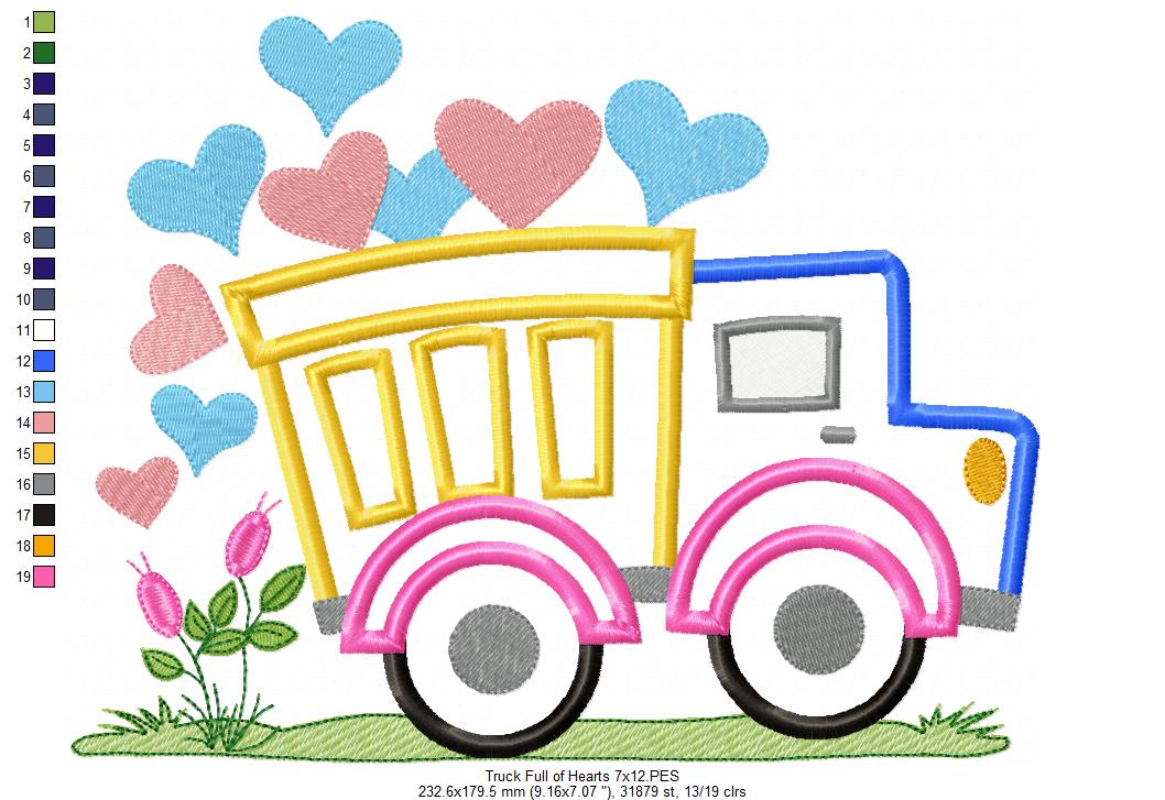 Love Truck Full of Hearts - Applique Embroidery