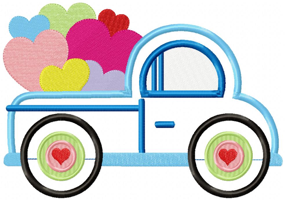 Truck with Lots of Hearts - Applique - Machine Embroidery Design