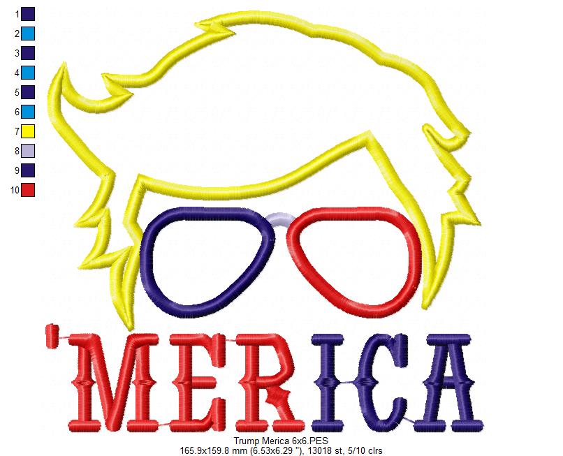Trump 'Merica - Applique - Machine Embroidery Design