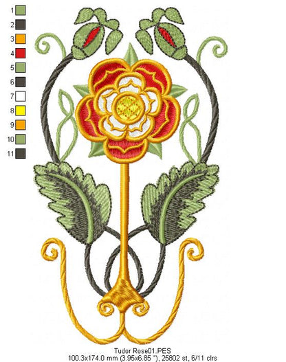 Medieval Tudor Rose - Fill Stitch