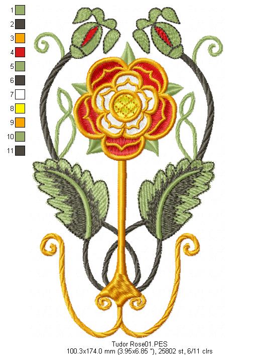 Medieval Tudor Rose - Fill Stitch